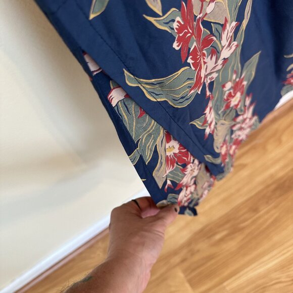 Vintage Iolani Hawaiian Womens Maxi Dress Medium Blue Floral Earth Tone Rayon - Picture 9 of 9